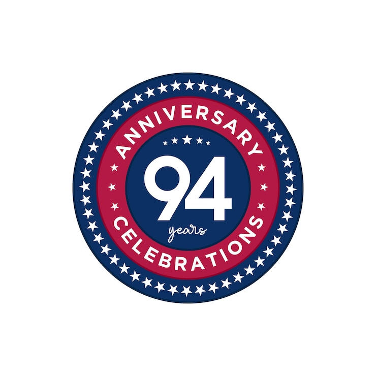 Vector aniversario de 94 años diseño de plantilla de aniversario colores rojo y azul con diseño de estrellas para tarjeta de invitación de evento tarjeta de felicitación banner cartel folleto cubierta de libro e impresión vector eps10