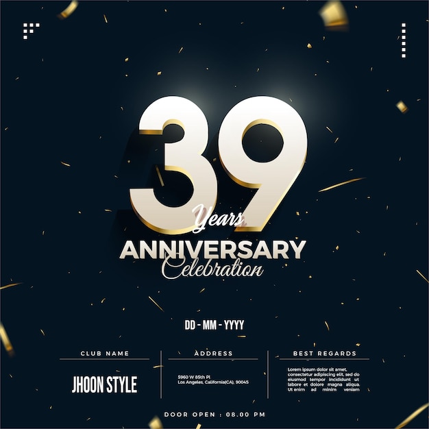 39 aniversario con decoración de láminas de oro