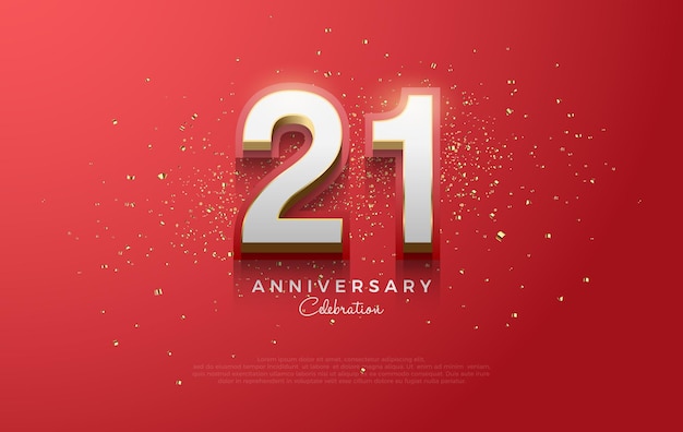 Aniversario número 21 diseño vectorial con números 3D brillantes con una combinación de fondo rojo audaz y elegante