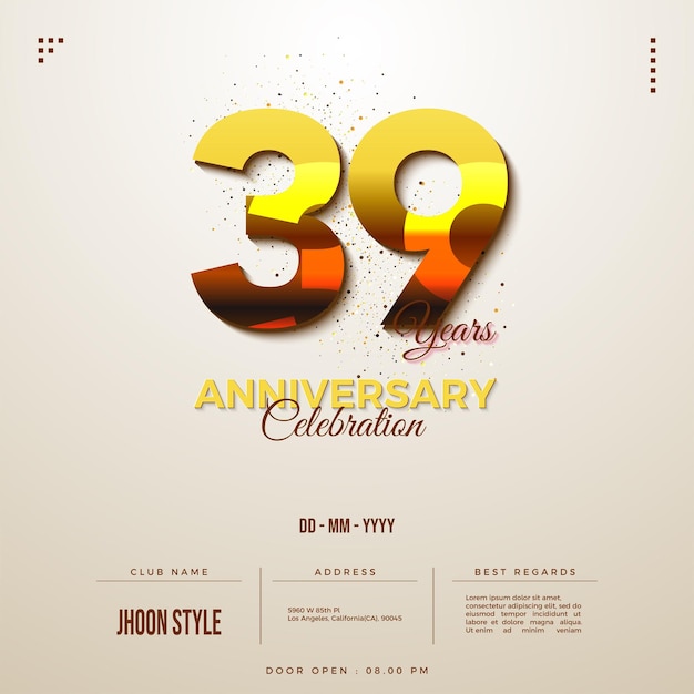 39 aniversario con números de colores brillantes