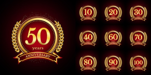 Aniversario oro lujo número emblema logo símbolo vector gráfico insignia conjunto