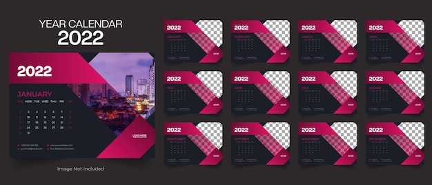 Vector año 2022 mesa de escritorio plantilla de diseño de planificador de año calendario de oficina de empresa de negocios corporativos mínimos