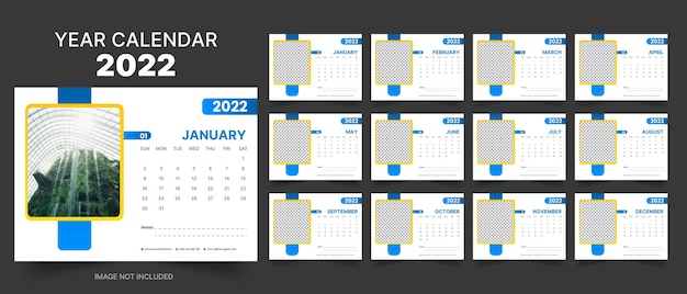 Vector año 2022 mesa de escritorio plantilla de diseño de planificador de año calendario de oficina de empresa de negocios corporativos mínimos