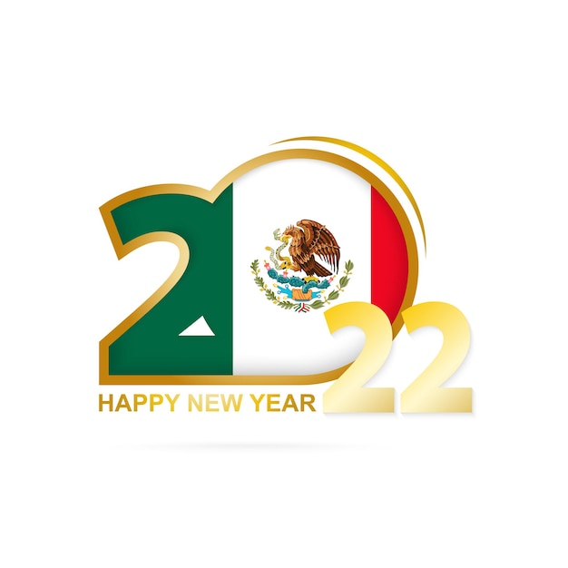 Vector año 2022 con patrón de bandera de méxico. feliz año nuevo diseño.