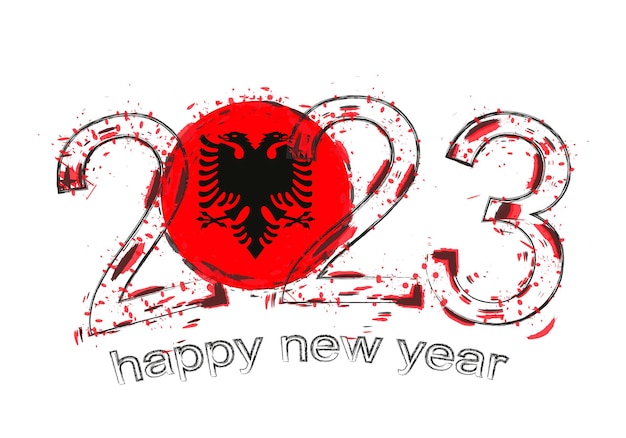 Año 2023 en estilo grunge con bandera de albania