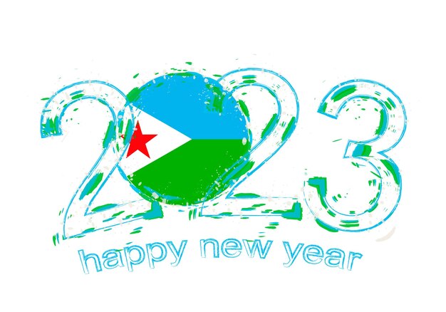 Año 2023 en estilo grunge con bandera de Djibouti