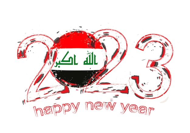 Año 2023 en estilo grunge con bandera de Irak