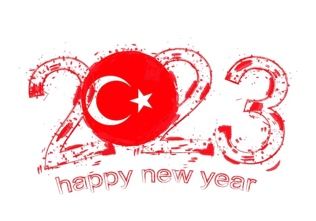 Año 2023 en estilo grunge con bandera de turquía