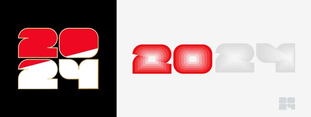 Año 2024 con la bandera de Indonesia y en el paladar de colores de la bandera de Indonesia