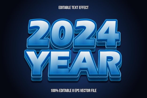 Año 2024 Efecto de texto editable Estilo de gradiente de relieve 3D
