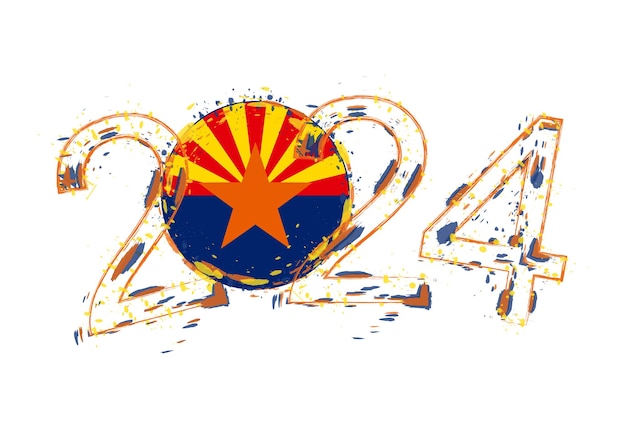 Año 2024 en estilo grunge con la bandera de Arizona