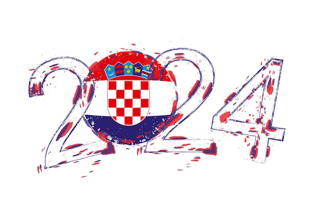 Año 2024 en estilo grunge con bandera de croacia