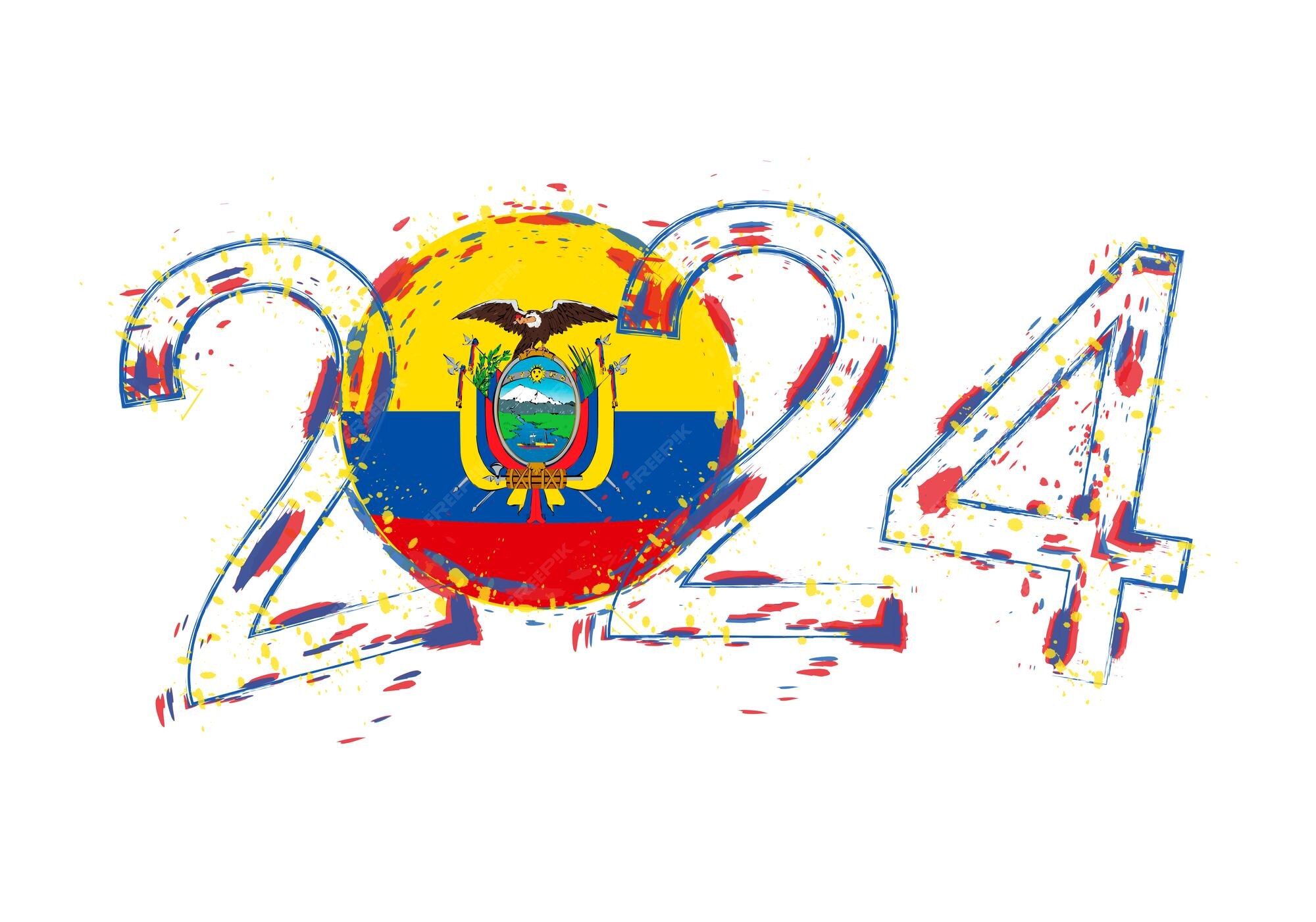 Año 2024 en estilo grunge con bandera de Ecuador Vector Premium