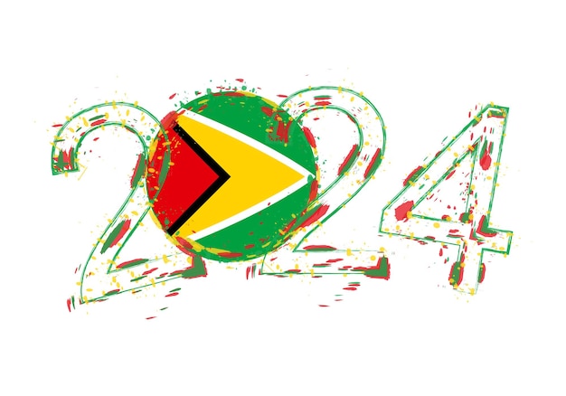 Año 2024 en estilo grunge con bandera de Guyana