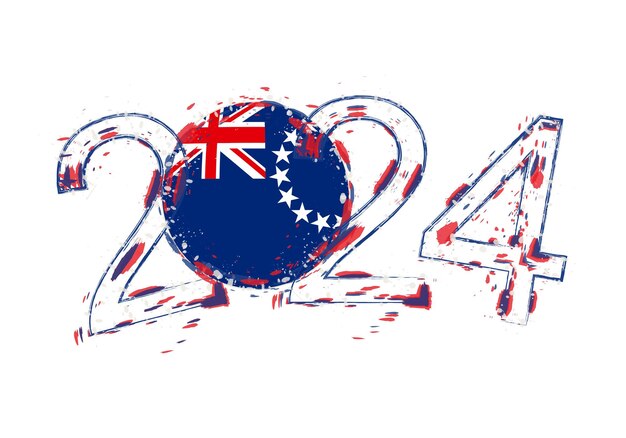 Año 2024 en estilo grunge con bandera de las Islas Cook