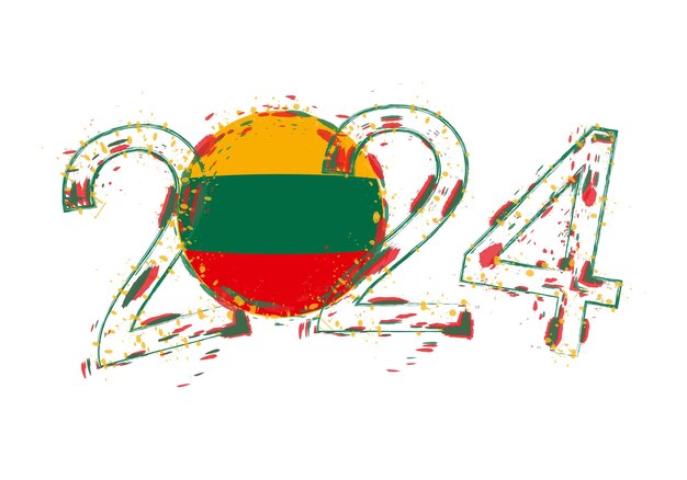 Año 2024 en estilo grunge con bandera de Lituania