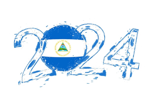 Año 2024 en estilo grunge con bandera de nicaragua