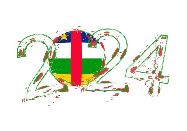 Año 2024 en estilo grunge con bandera de la República Centroafricana