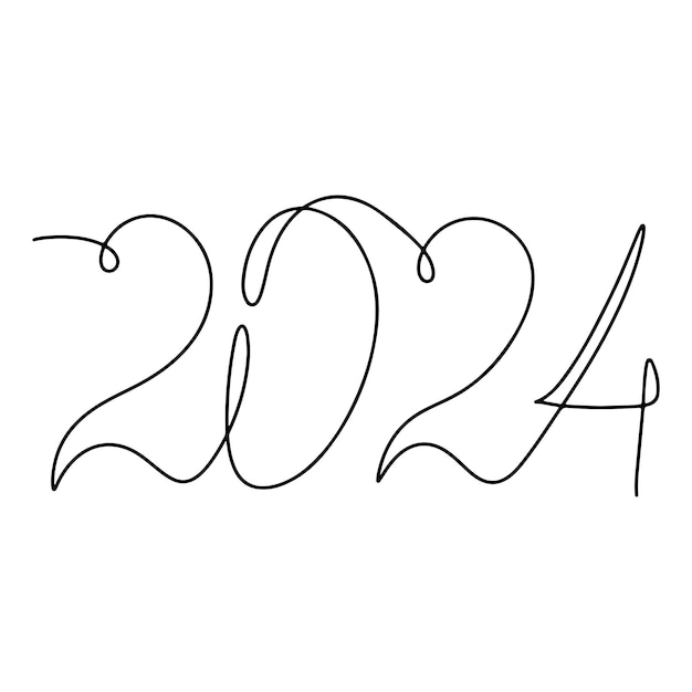 Año 2024 en estilo de línea única Un dibujo de línea continua Ilustración vectorial aislada en blanco