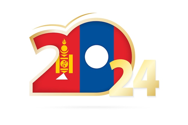 Vector año 2024 con patrón de bandera de mongolia