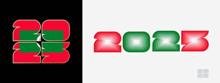 Vector año 2025 con la bandera de maldivas y en el paladar de colores de la bandera de las maldivas feliz año nuevo 2025