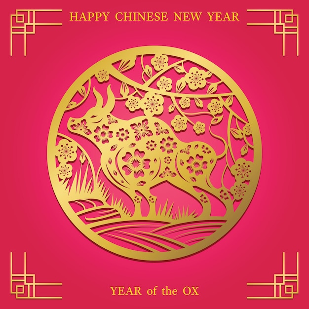 Año del buey, corte de papel del año nuevo chino