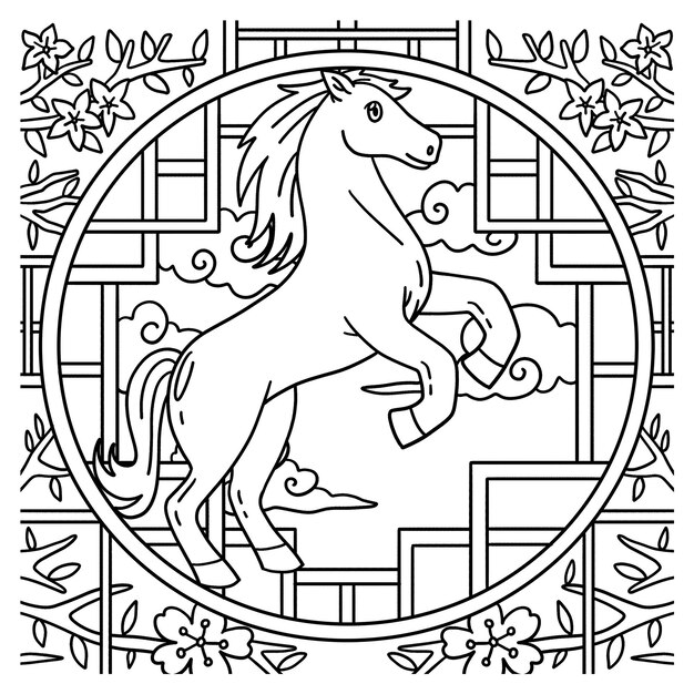 Año del Caballo 2026 Coloración de ventanas circulares