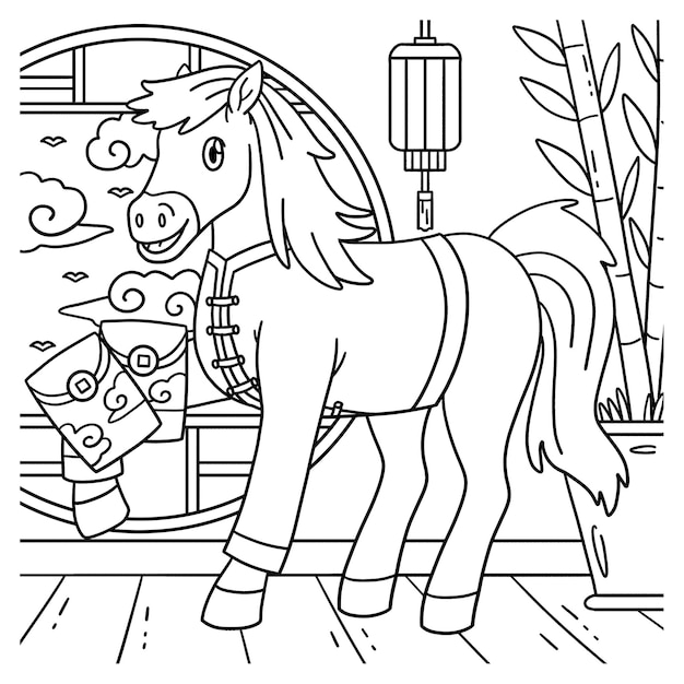 Año del Caballo 2026 Envelopes de la fortuna para colorear