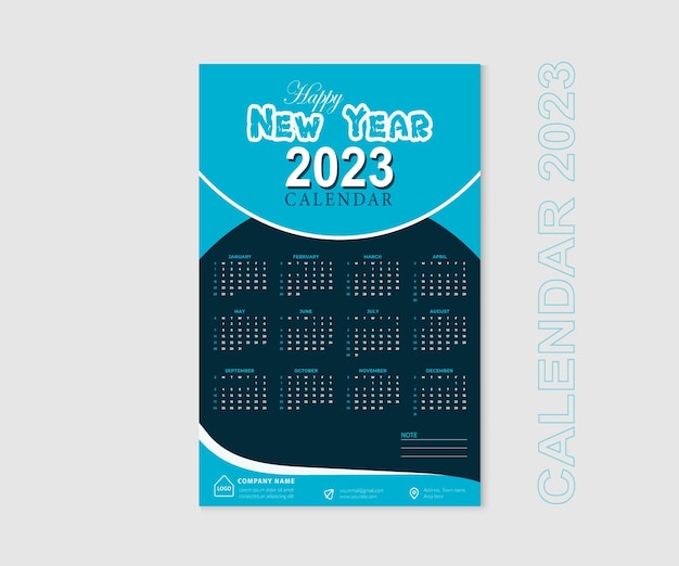 Año calendario 2023, La semana comienza el domingo, Plantilla de calendario anual 2023, Diseño de calendario.