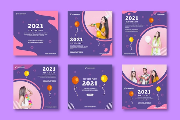 Vector año nuevo 2021 colección de publicaciones de ig