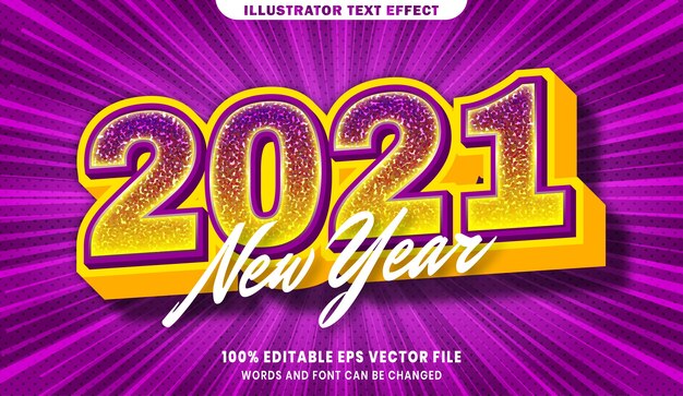 Año nuevo 2021 efecto de estilo de texto editable 3d