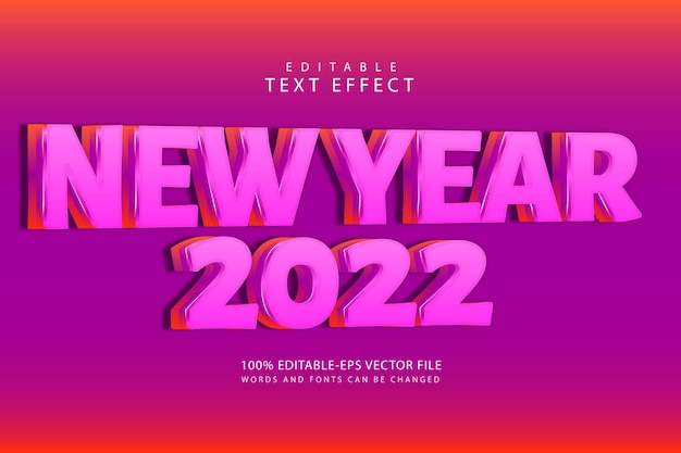 Año nuevo 2022 efecto de texto editable 3 dimensiones en relieve estilo moderno