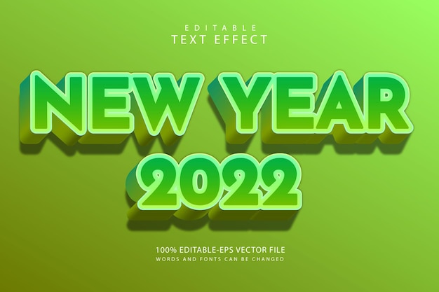 Año nuevo 2022 efecto de texto editable 3 dimensiones en relieve estilo moderno