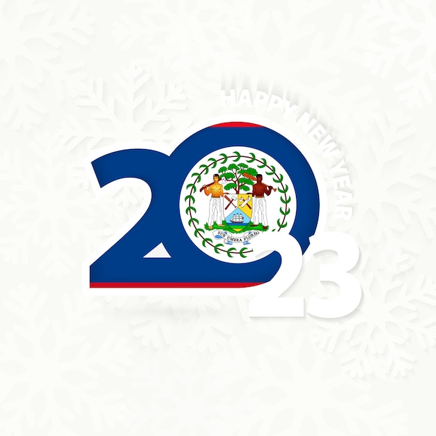 Año Nuevo 2023 para Belice sobre fondo de copos de nieve