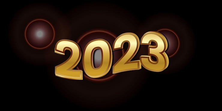 Vector año nuevo 2023 diseño de fondo efecto 3d y color dorado