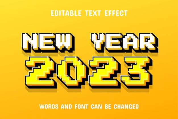 Año nuevo 2023 efecto de texto de estilo de píxeles 3d