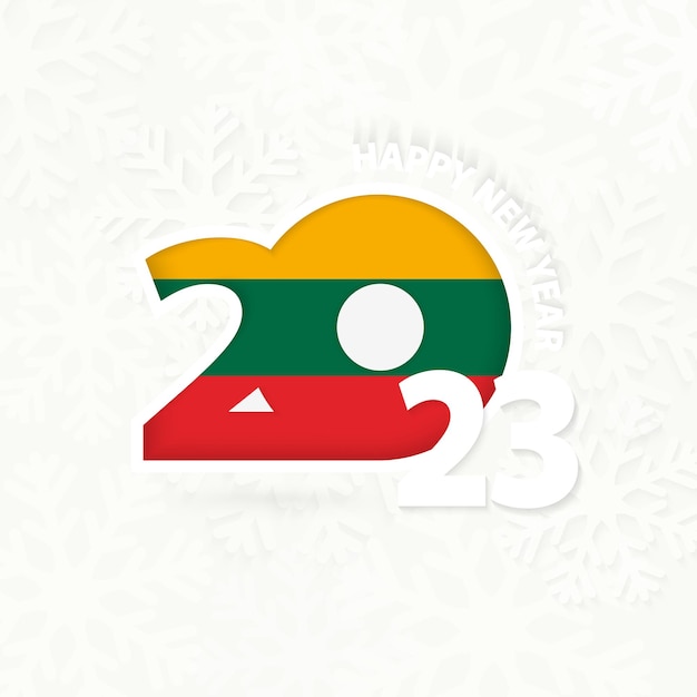 Año Nuevo 2023 para Lituania sobre fondo de copos de nieve