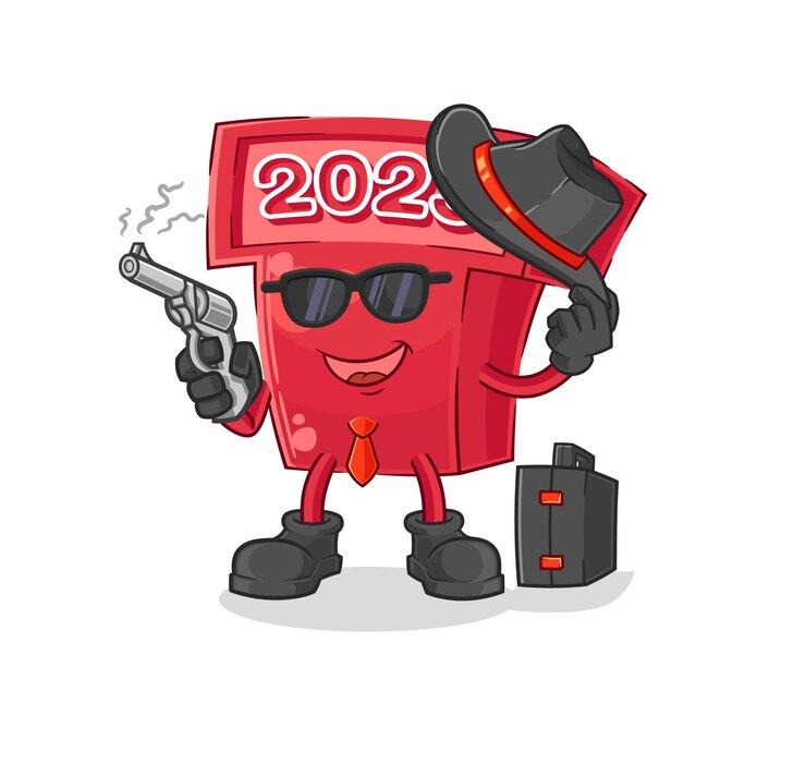 Vector año nuevo 2023 mafia con vector de mascota de dibujos animados de personaje de pistola