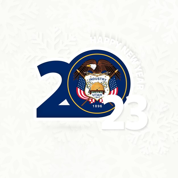 Año Nuevo 2023 para Utah sobre fondo de copos de nieve