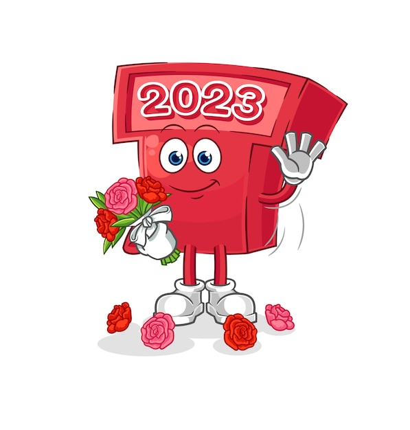 Año nuevo 2023 con vector de dibujos animados de mascota de ramo