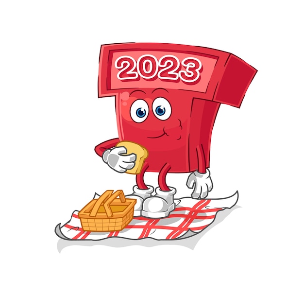 año nuevo 2023 en un vector de mascota de dibujos animados de dibujos animados de picnic