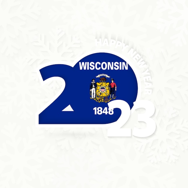 Vector año nuevo 2023 para wisconsin sobre fondo de copos de nieve