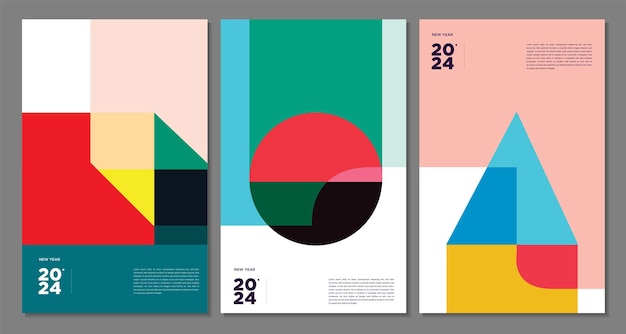 Año Nuevo 2024 Abstracto colorido geométrico y fluido para cartel de felicitación de póster y bandera