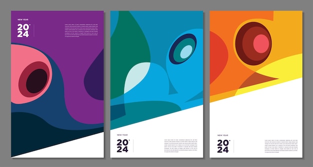 Año Nuevo 2024 Abstracto colorido geométrico y fluido para cartel de felicitación de póster y bandera