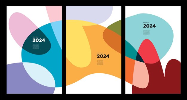 Año Nuevo 2024 Abstracto colorido geométrico y fluido para cartel de felicitación de póster y bandera