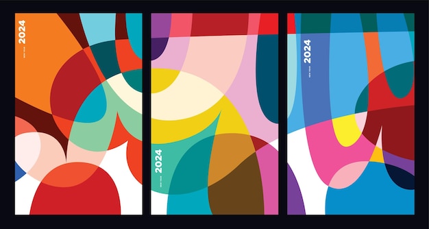 Año Nuevo 2024 Abstracto colorido geométrico y fluido para cartel de felicitación de póster y bandera