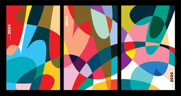 Año Nuevo 2024 Abstracto colorido geométrico y fluido para cartel de felicitación de póster y bandera