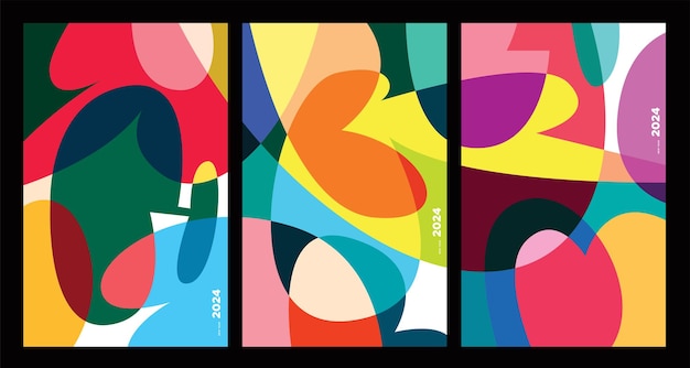 Año Nuevo 2024 Abstracto colorido geométrico y fluido para cartel de felicitación de póster y bandera
