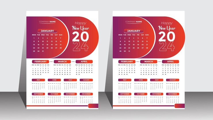 año nuevo 2024 calendario de pared moderno