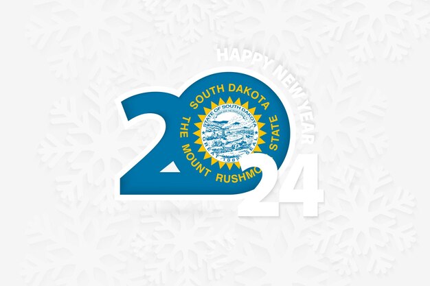 Año nuevo 2024 para Dakota del Sur sobre fondo de copo de nieve